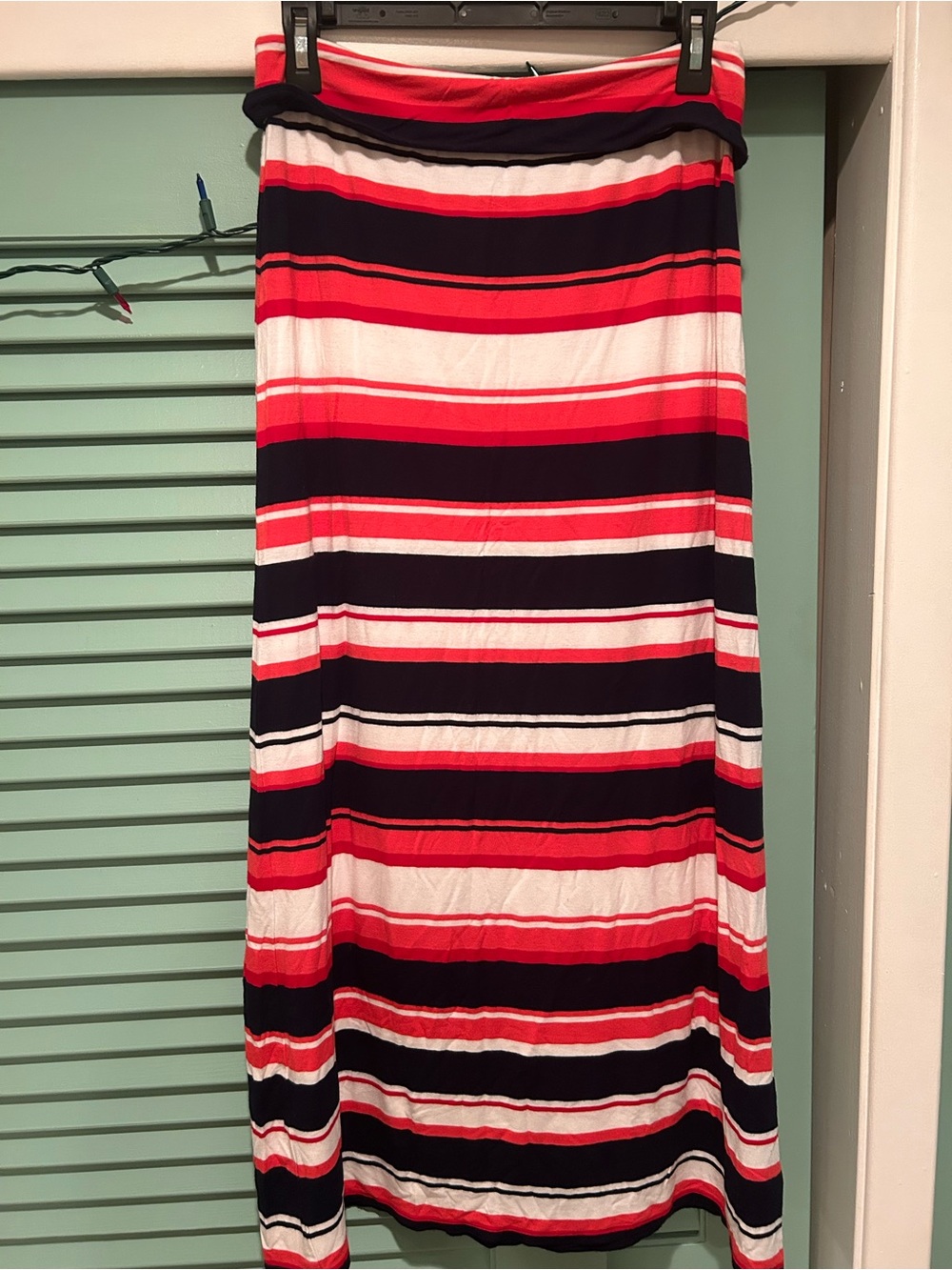 Max Studio Red, Navy & White Striped Maxi Skirt